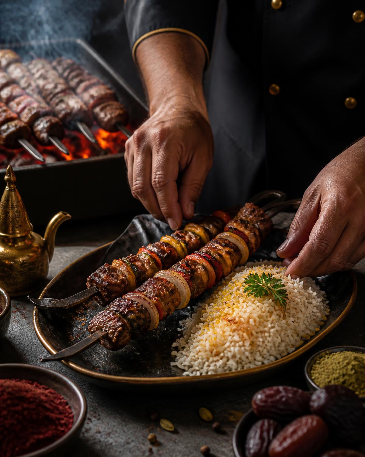 طاهٍ يجهّز مشاكيك عمانية على الفحم مع الأرز